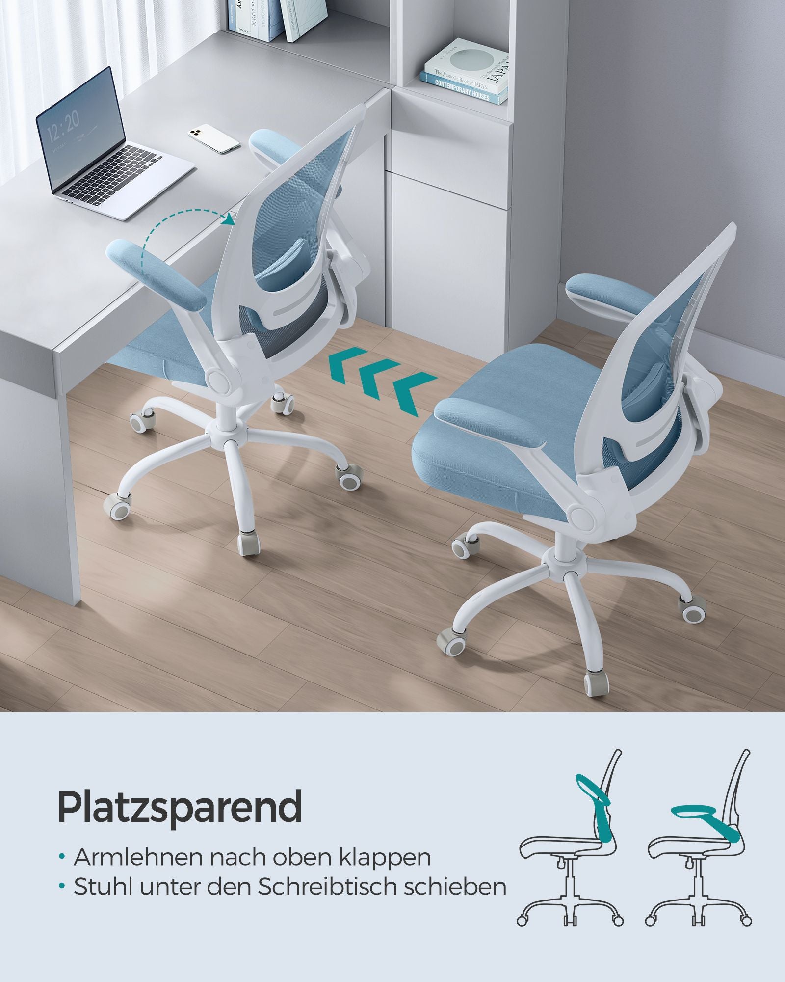 Office Chair - Ergonomisch - mit faltbaren Armlehnen - Nebelblau