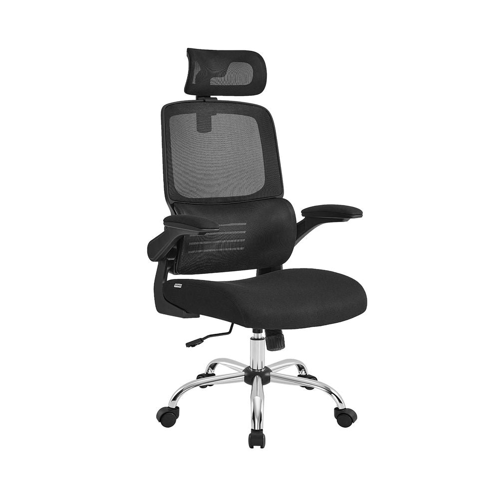 Office Stuhl - Computerstuhl - mit einstellbarer Kopfstütze - faltbare Armlehnen - Schwarz