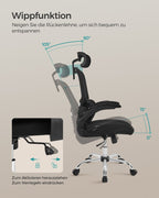 Office Stuhl - Computerstuhl - mit einstellbarer Kopfstütze - faltbare Armlehnen - Schwarz