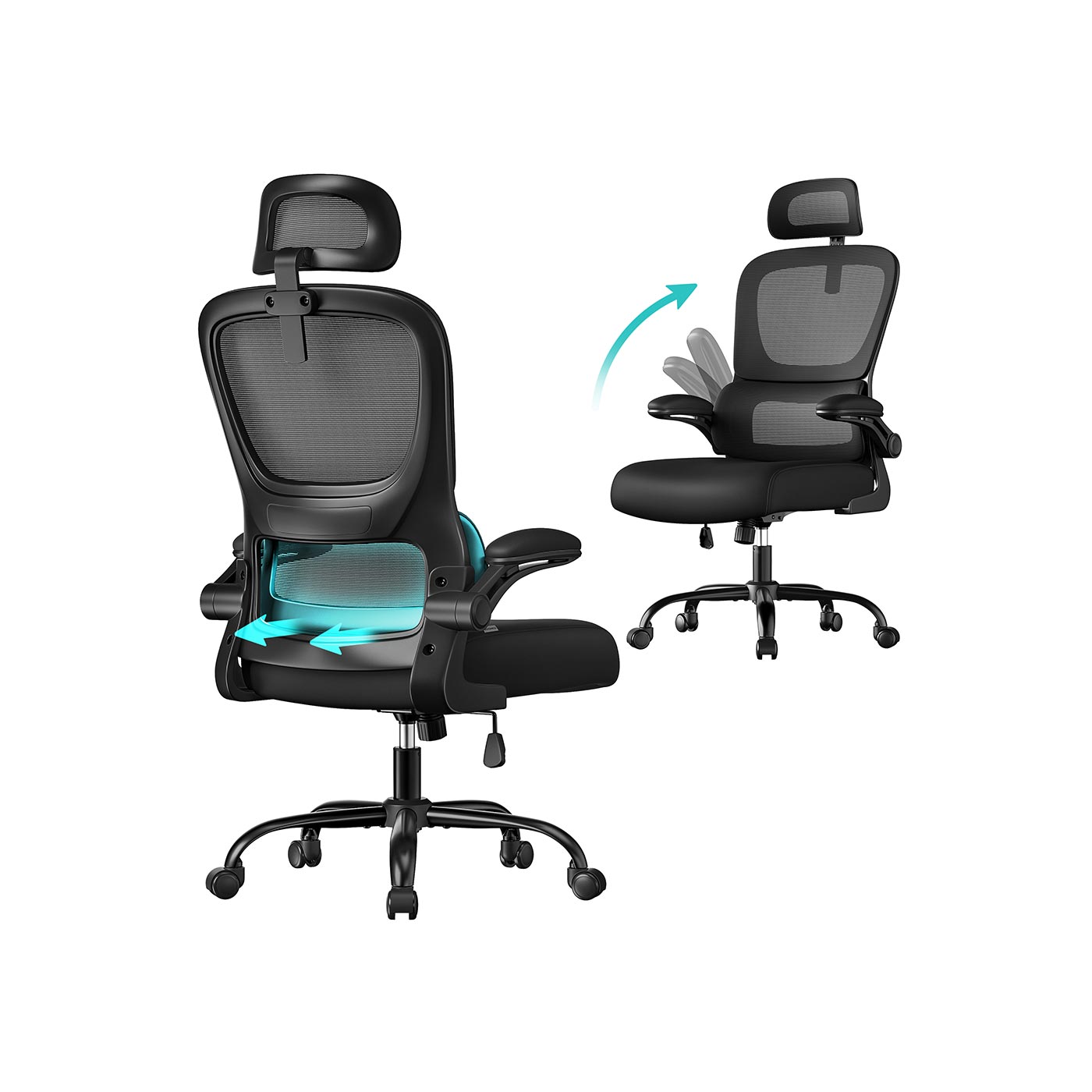 Office Chair - Ergonomisch - Mesh Fabric - faltbare Armlehnen