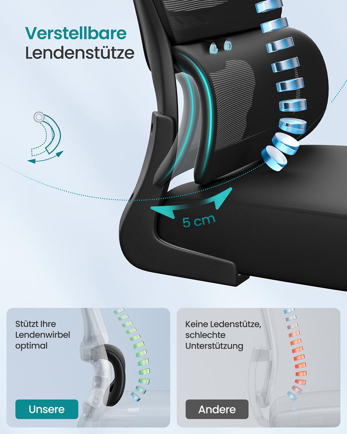 Office Chair - Ergonomisch - Mesh Fabric - faltbare Armlehnen