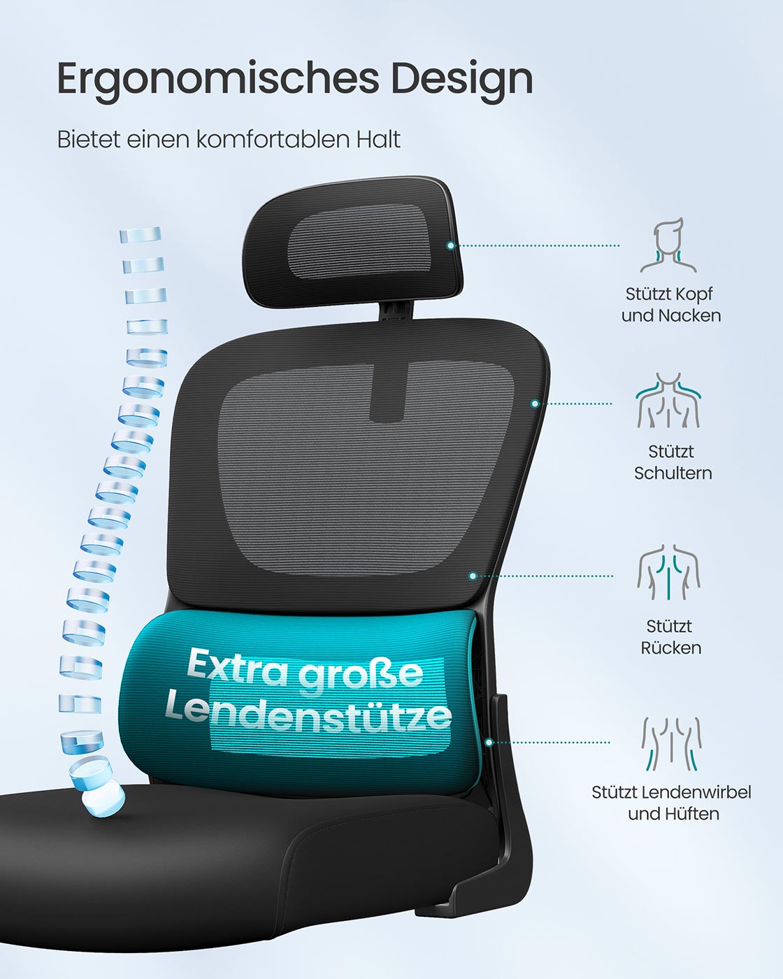 Office Chair - Ergonomisch - Mesh Fabric - faltbare Armlehnen
