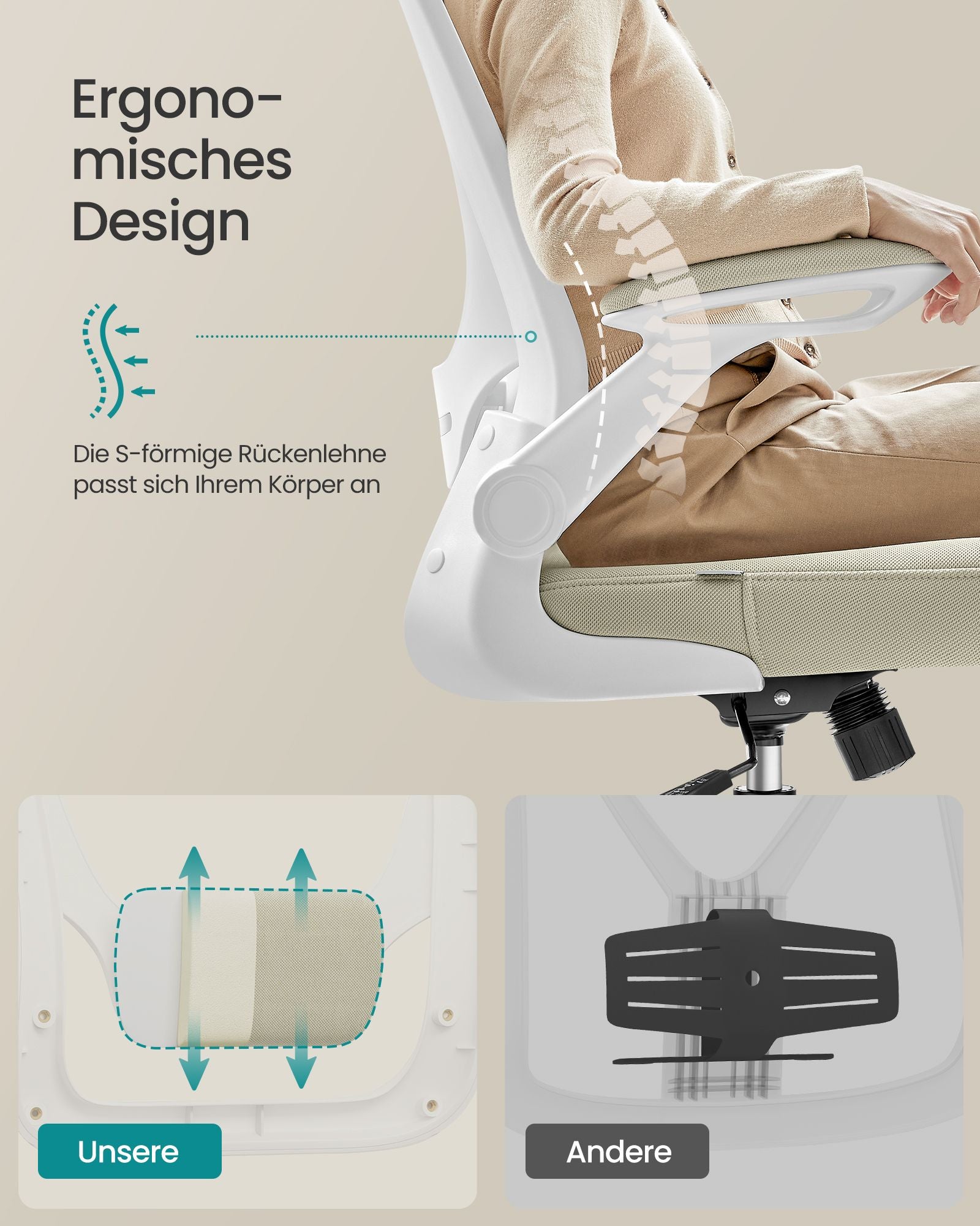 Office Chair - Ergonomisch - mit Mesh - Cappuccino Beige