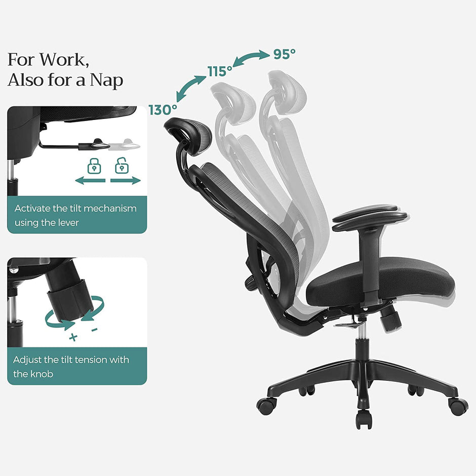 Office Chair - Ergonomischer Bürostuhl - Verstellbarer Computerstuhl - Schwarz