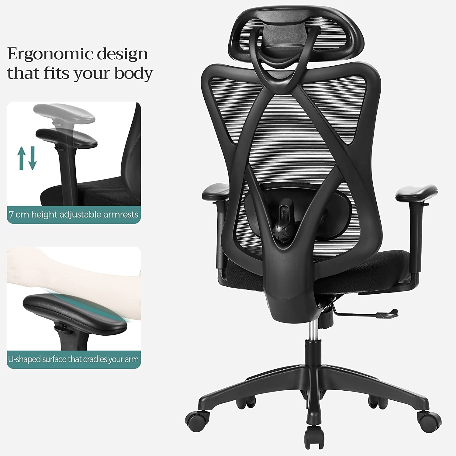 Office Chair - Ergonomischer Bürostuhl - Verstellbarer Computerstuhl - Schwarz