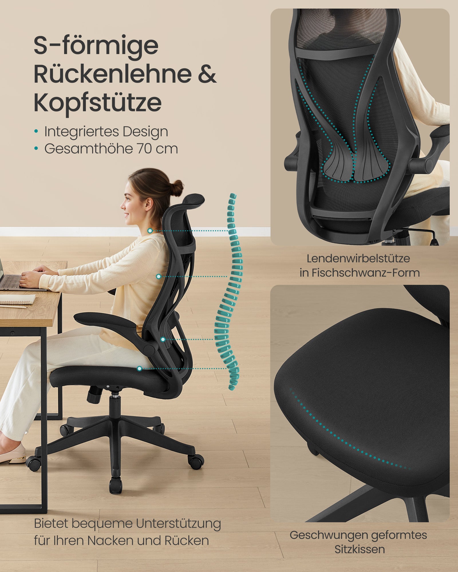 Office Stuhl mit Backer und Armlehnen Tinte -Black