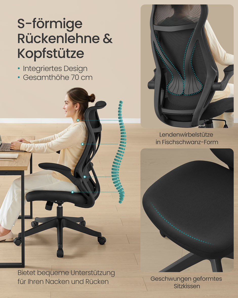 Office Stuhl mit Backer und Armlehnen Tinte -Black