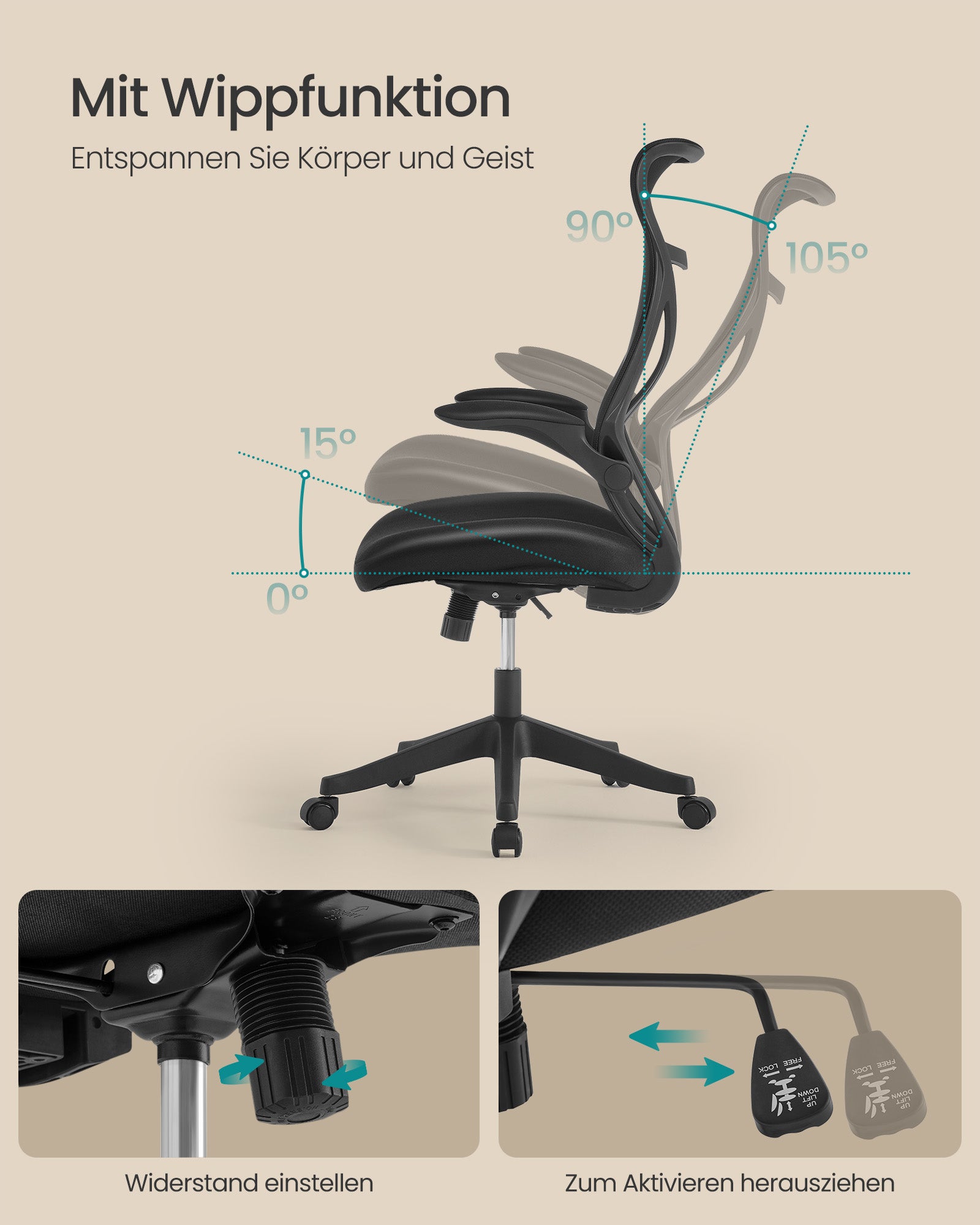 Office Stuhl mit Backer und Armlehnen Tinte -Black