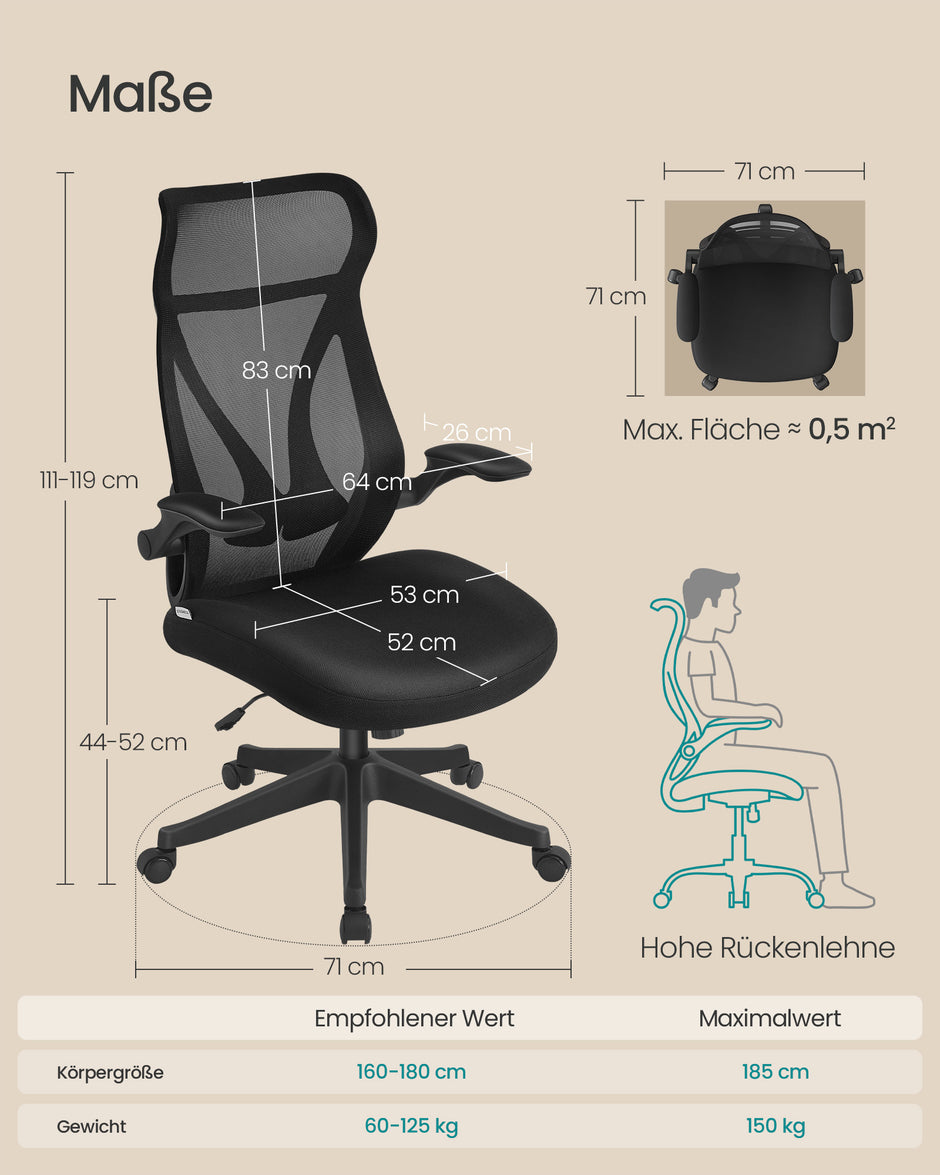 Office Stuhl mit Backer und Armlehnen Tinte -Black