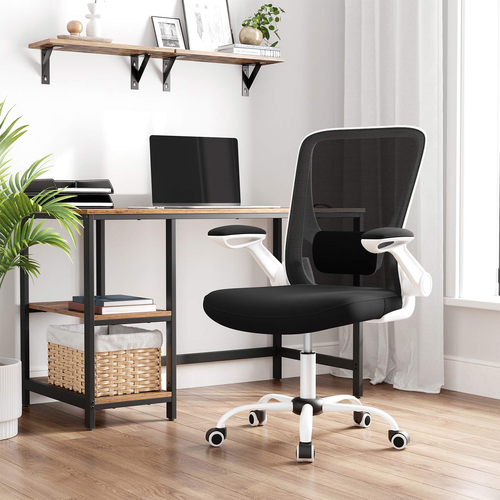 Office Stuhl - Computerstuhl - mit klappbaren Armlehnen - Verstellbare Rückenlehne - Schwarz Weiß