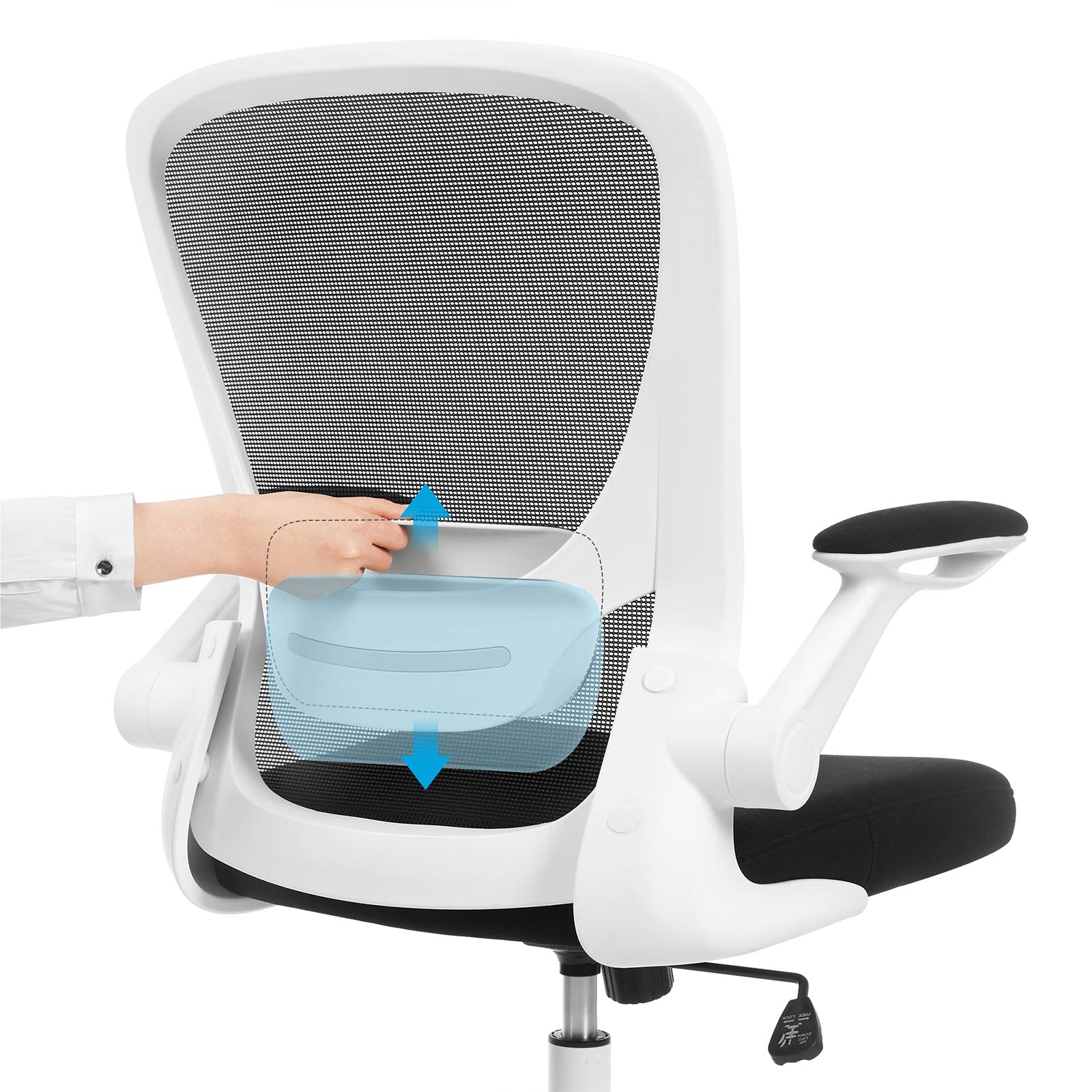 Office Stuhl - Computerstuhl - mit klappbaren Armlehnen - Verstellbare Rückenlehne - Schwarz Weiß