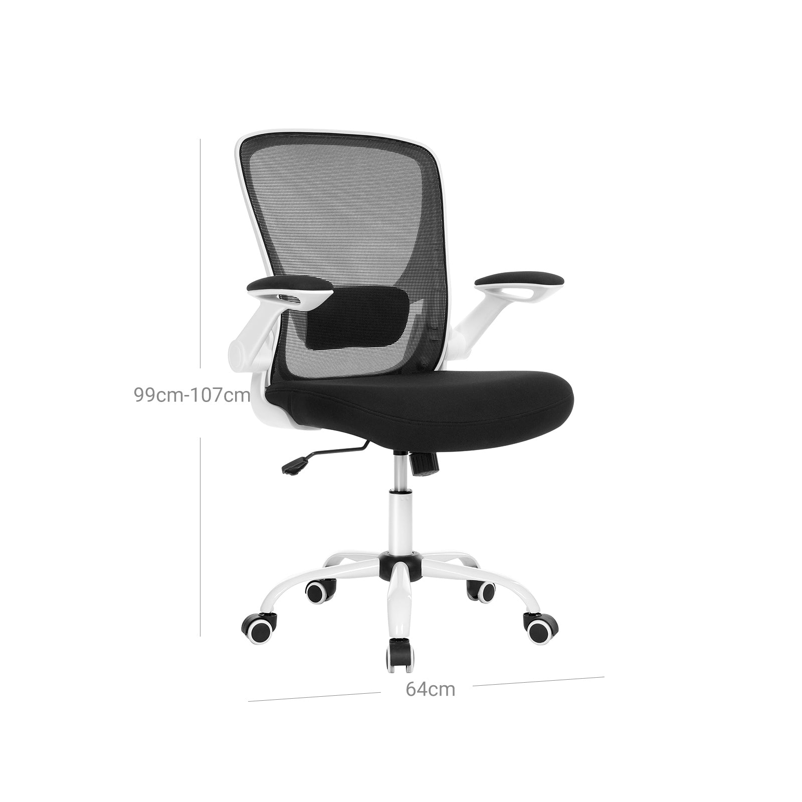 Office Stuhl - Computerstuhl - mit klappbaren Armlehnen - Verstellbare Rückenlehne - Schwarz Weiß