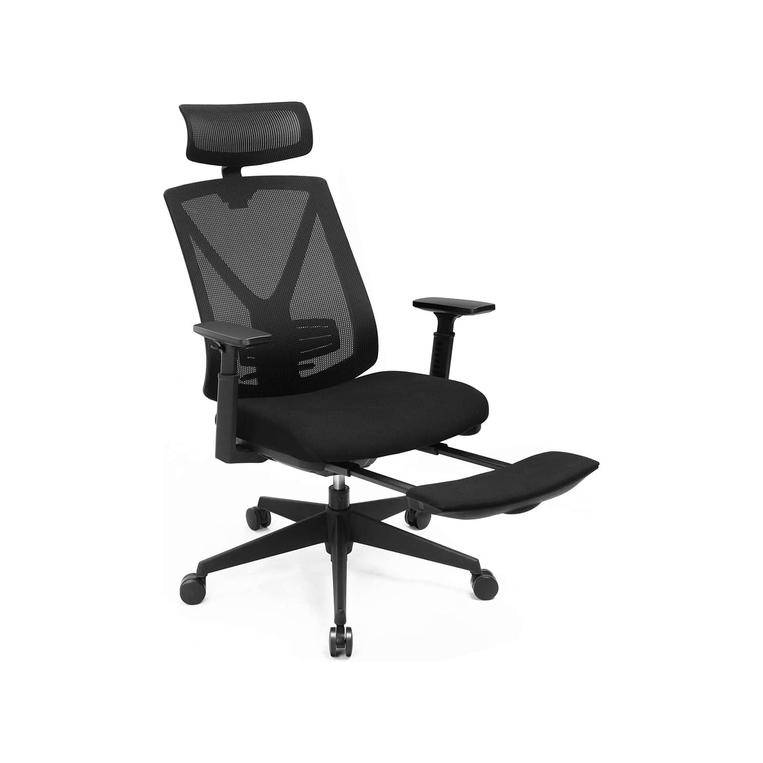 Office Stuhl - Gaming Chair mit Fußstütze und Kopfstütze - Schwarz