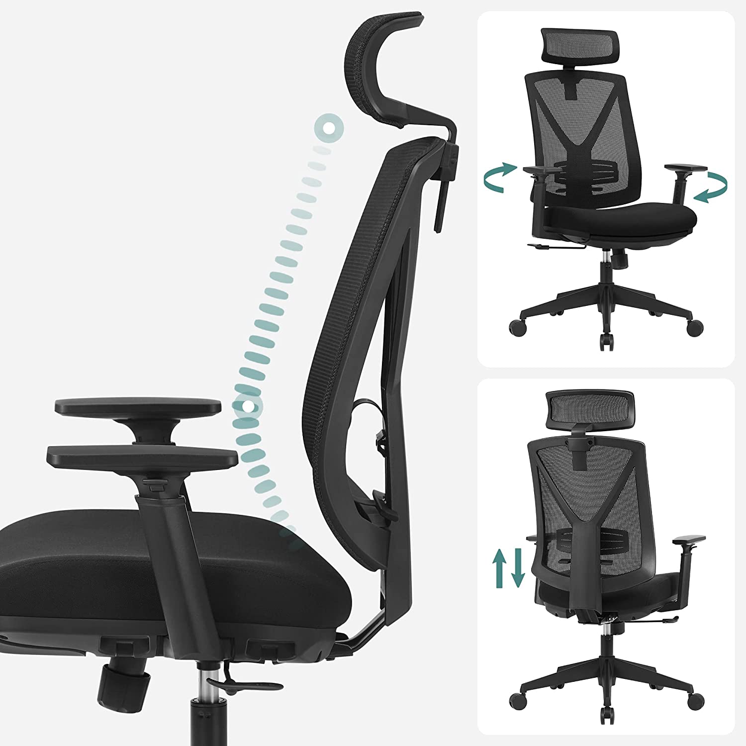 Office Stuhl - Gaming Chair mit Fußstütze und Kopfstütze - Schwarz