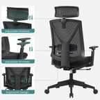 Office Stuhl - Gaming Chair mit Fußstütze und Kopfstütze - Schwarz