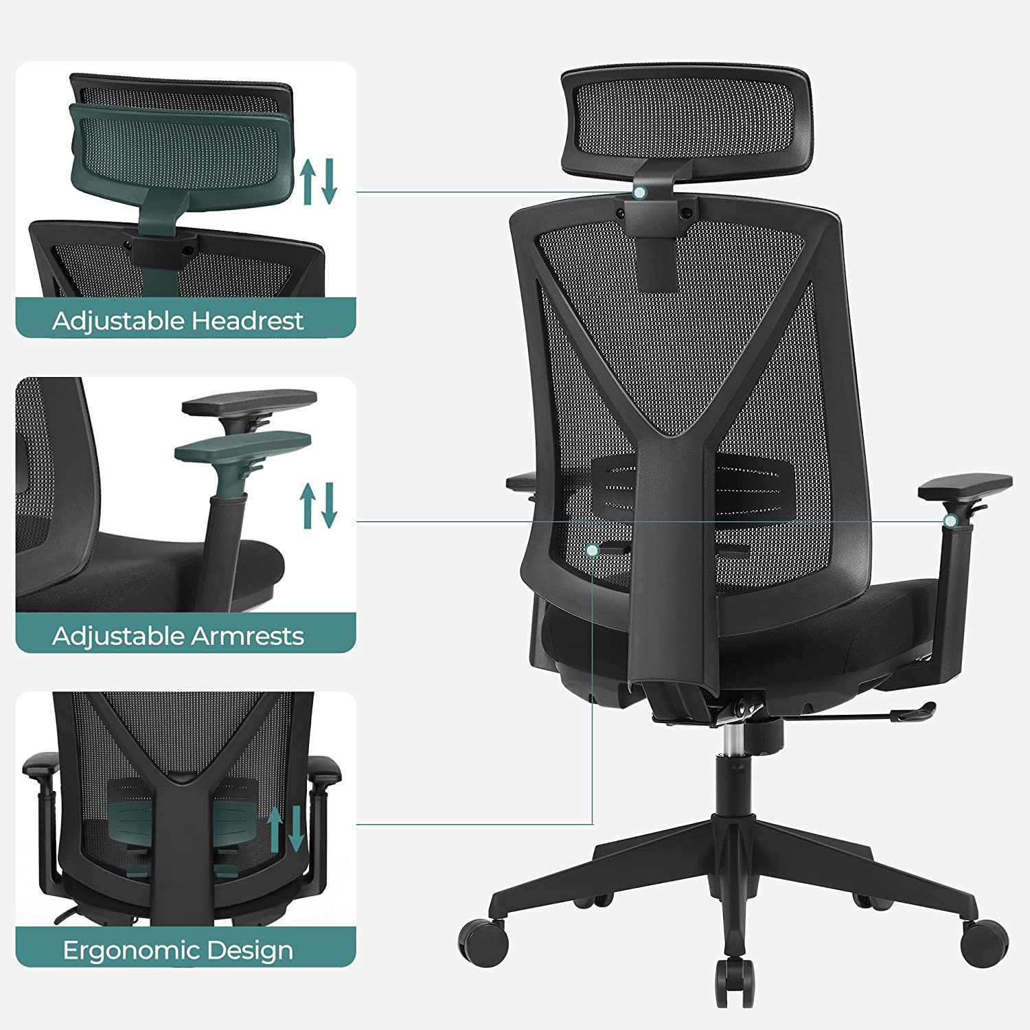 Office Stuhl - Gaming Chair mit Fußstütze und Kopfstütze - Schwarz