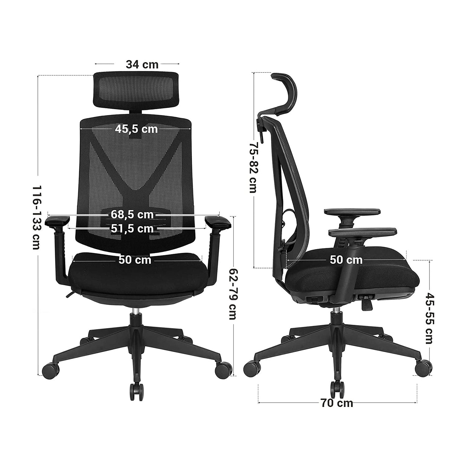 Office Stuhl - Gaming Chair mit Fußstütze und Kopfstütze - Schwarz