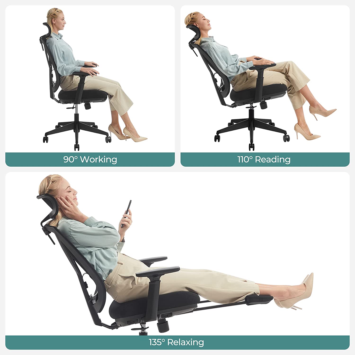 Office Stuhl - Gaming Chair mit Fußstütze und Kopfstütze - Schwarz