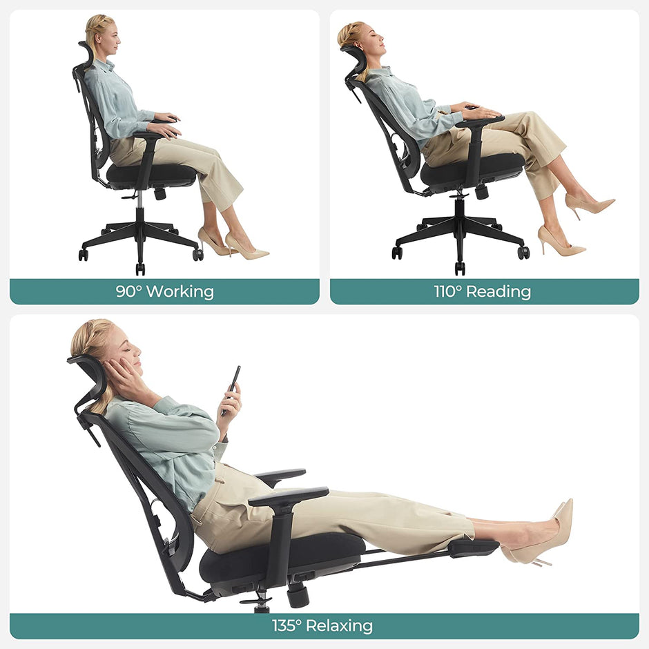Office Stuhl - Gaming Chair mit Fußstütze und Kopfstütze - Schwarz