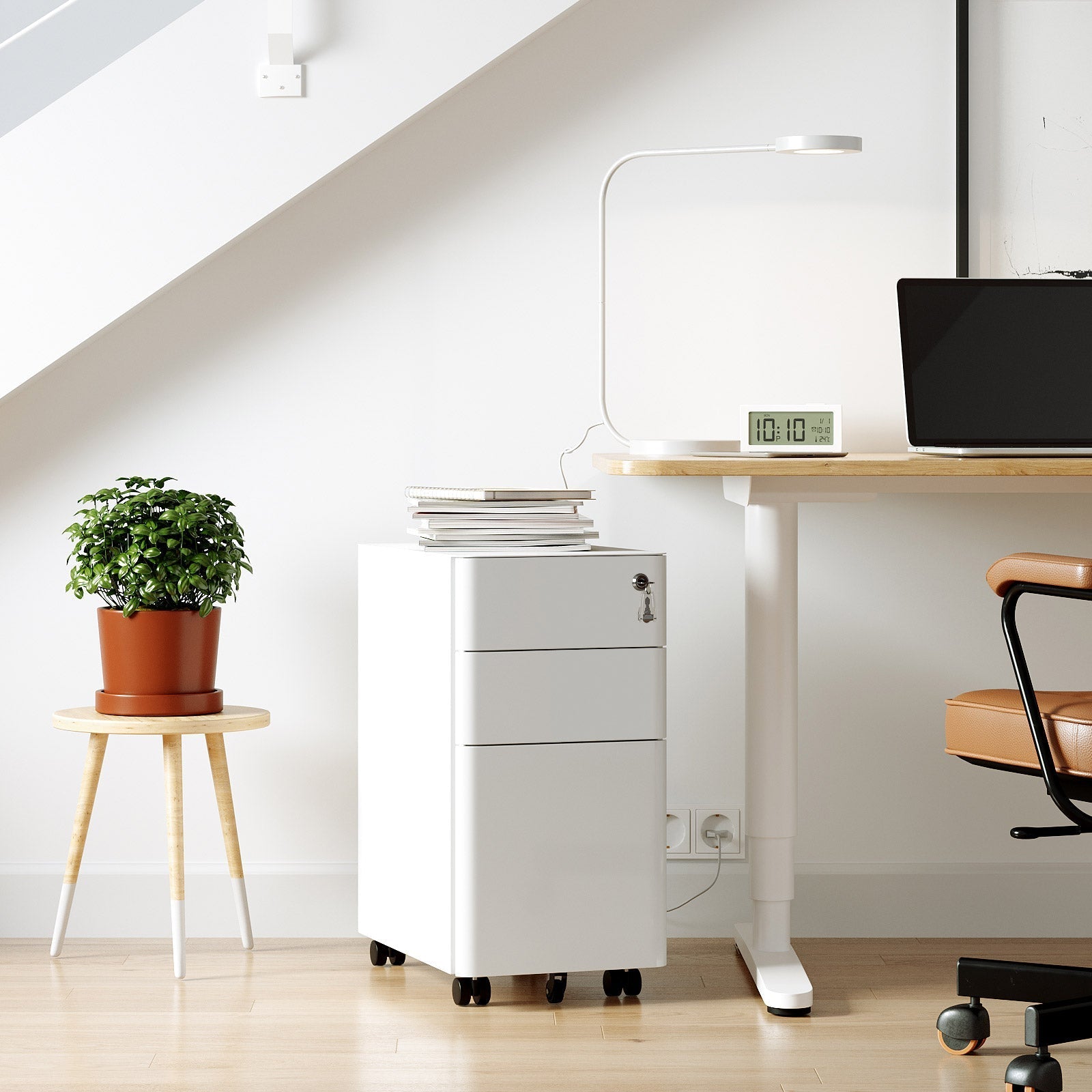 Ladeblok - Archivschrank - Büroschrank mit Rädern und Schloss - Weiß