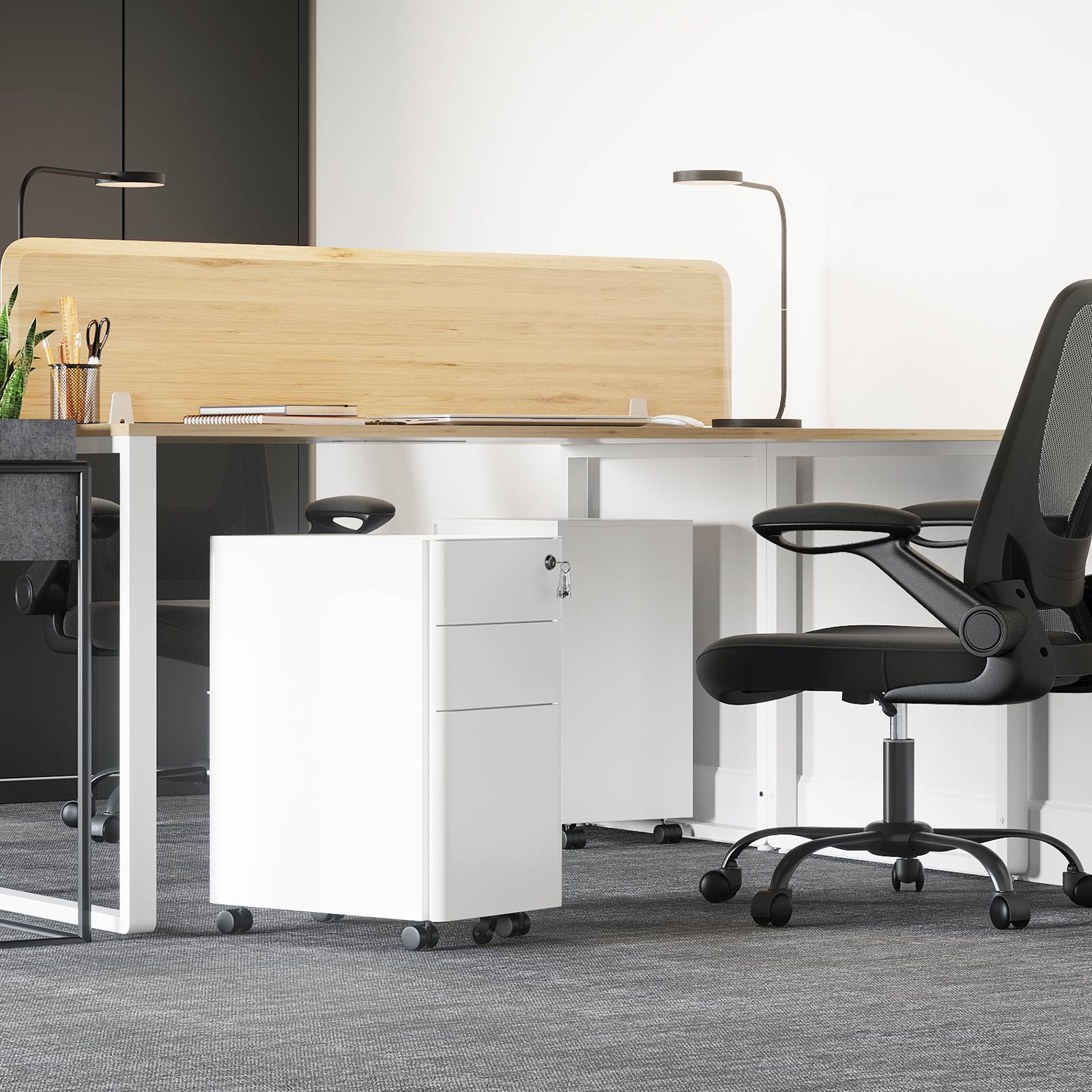 Ladeblok - Archivschrank - Büroschrank mit Rädern und Schloss - Weiß