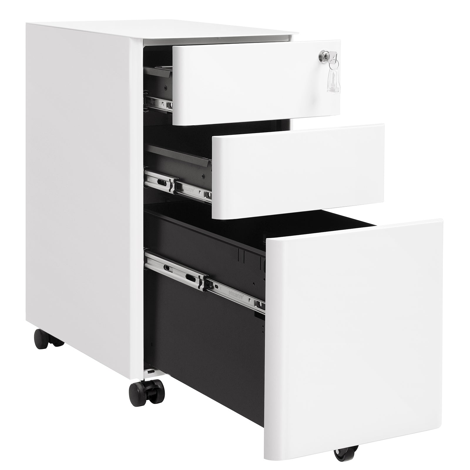 Ladeblok - Archivschrank - Büroschrank mit Rädern und Schloss - Weiß