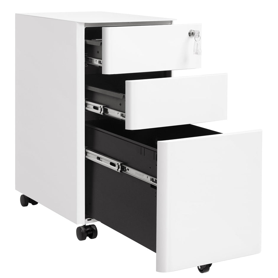 Ladeblok - Archivschrank - Büroschrank mit Rädern und Schloss - Weiß
