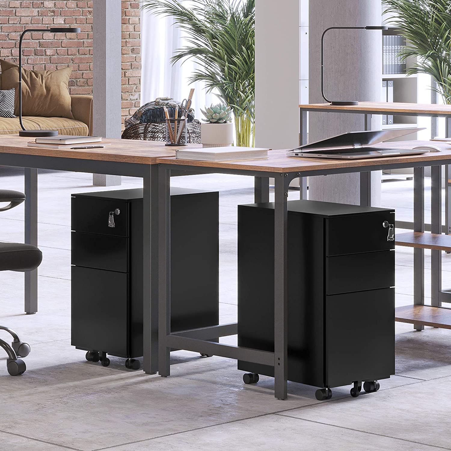 Ladeblok - Mobiler Container - mit Rädern und Schloss - 3 Schubladen - schwarz