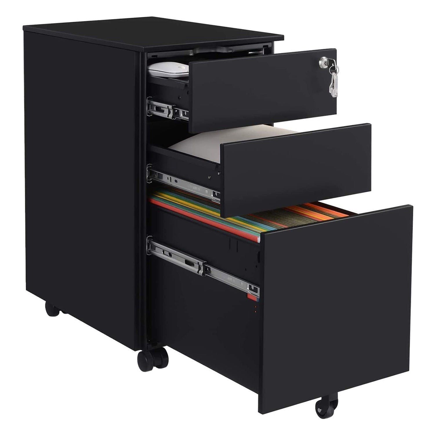 Ladeblok - Mobiler Container - mit Rädern und Schloss - 3 Schubladen - schwarz