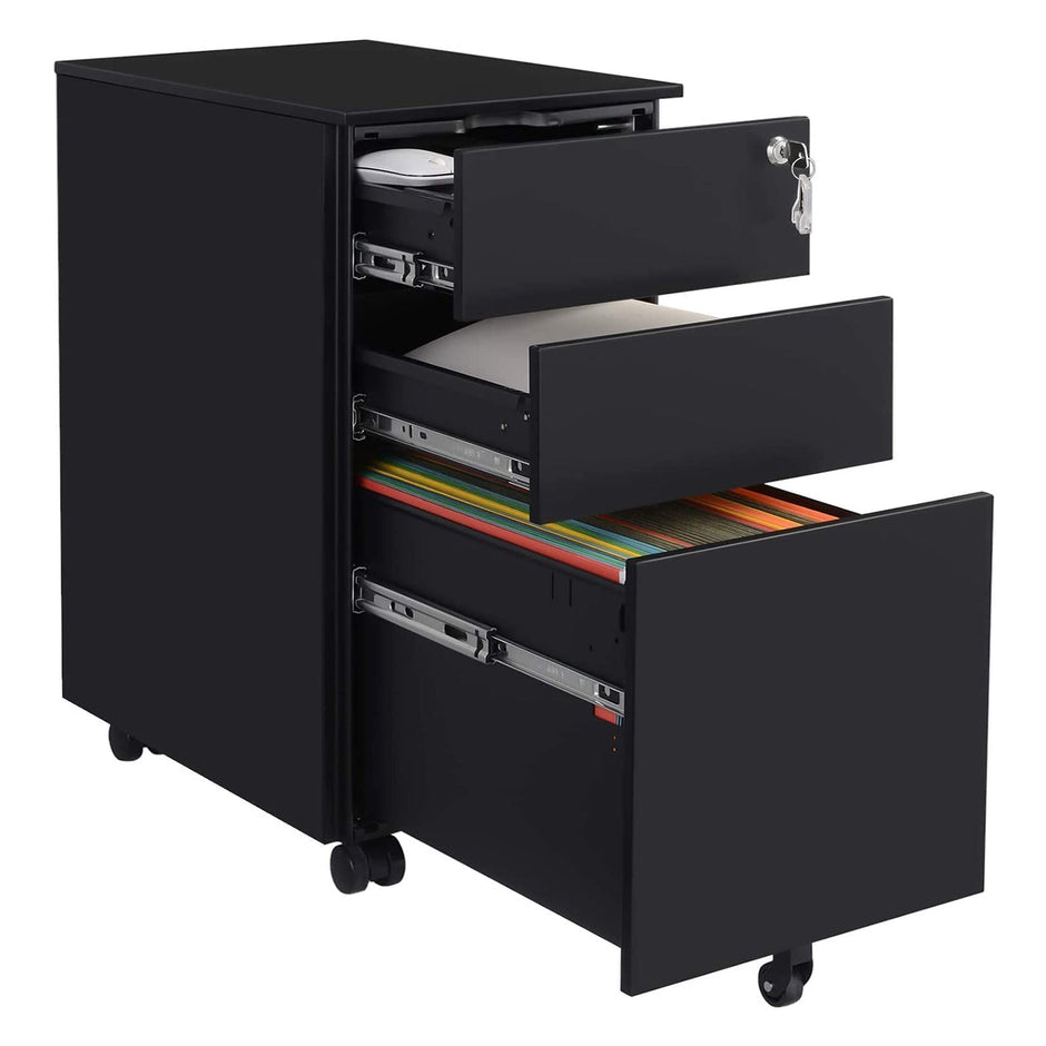 Ladeblok - Mobiler Container - mit Rädern und Schloss - 3 Schubladen - schwarz
