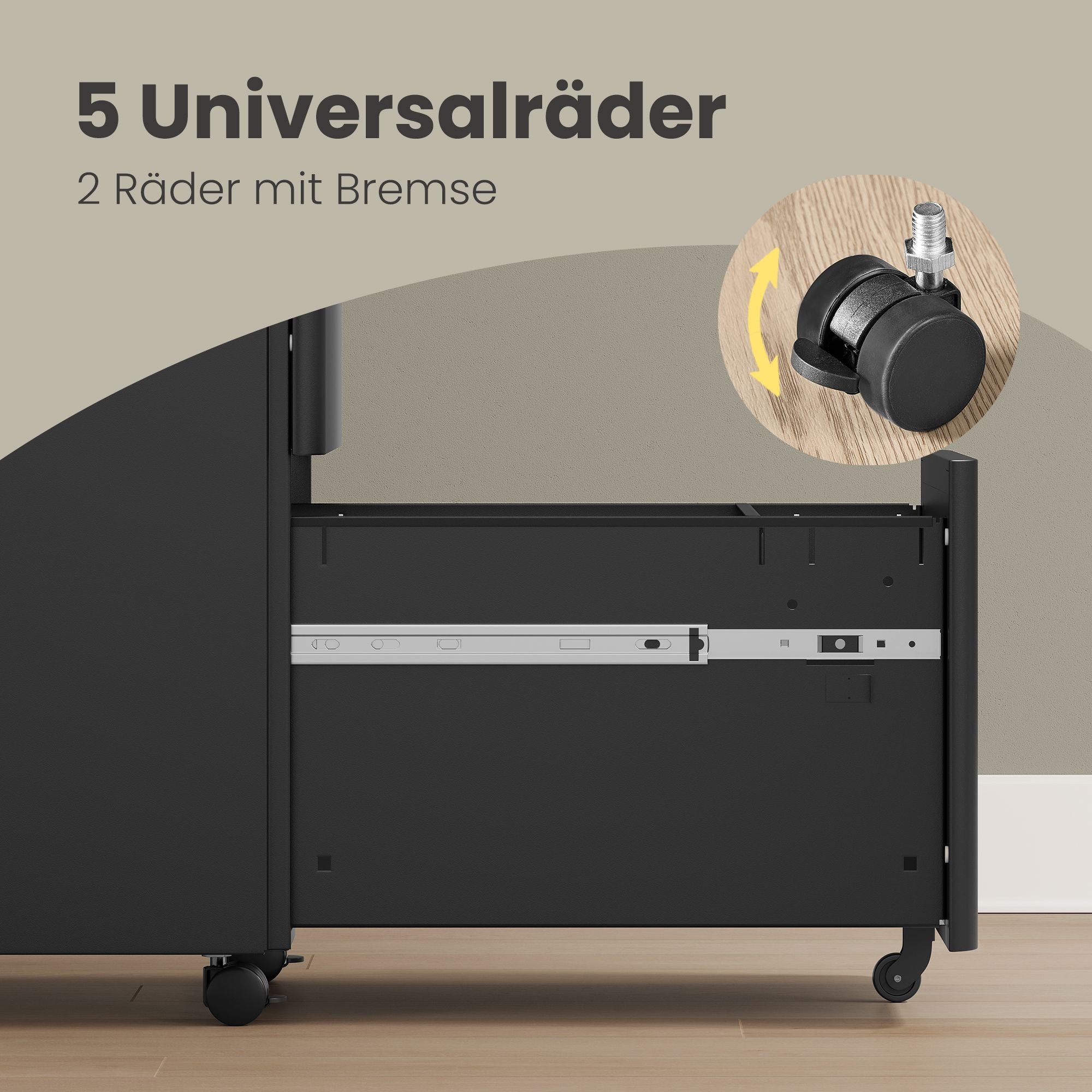 Rolcontainer - 3 Lades - Staal - Op Wielen - Zwart