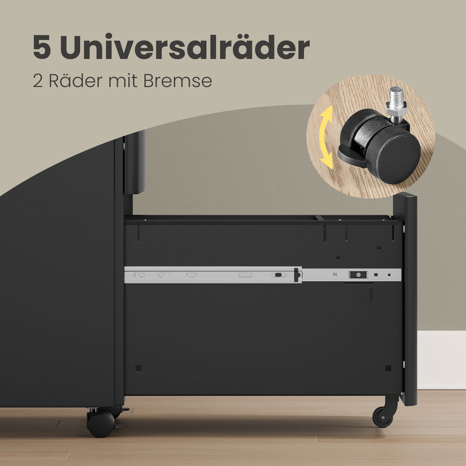Rolcontainer - 3 Lades - Staal - Op Wielen - Zwart