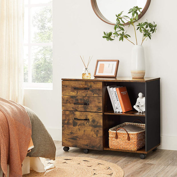 Archivschrank - Bücherregal - Lagerschrank auf Rädern - Vintage Brown