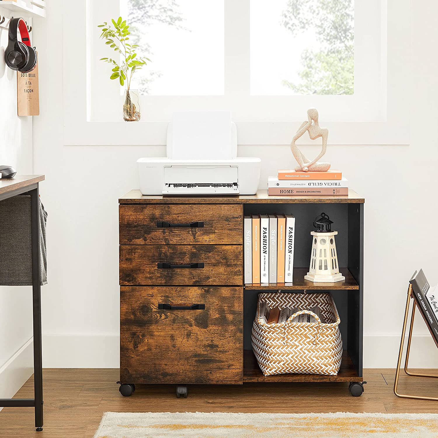 Archivschrank - Bücherregal - Lagerschrank auf Rädern - Vintage Brown