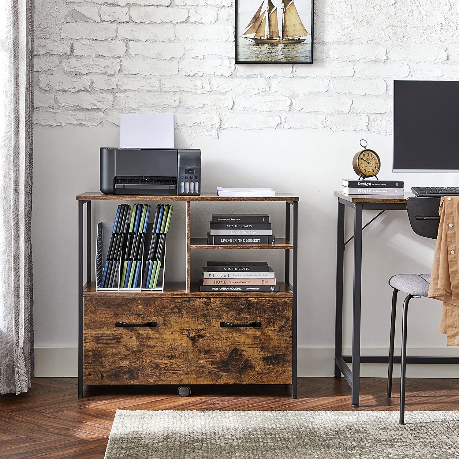 Archivkabinett-Industrial-Vintage Brown-Zwart