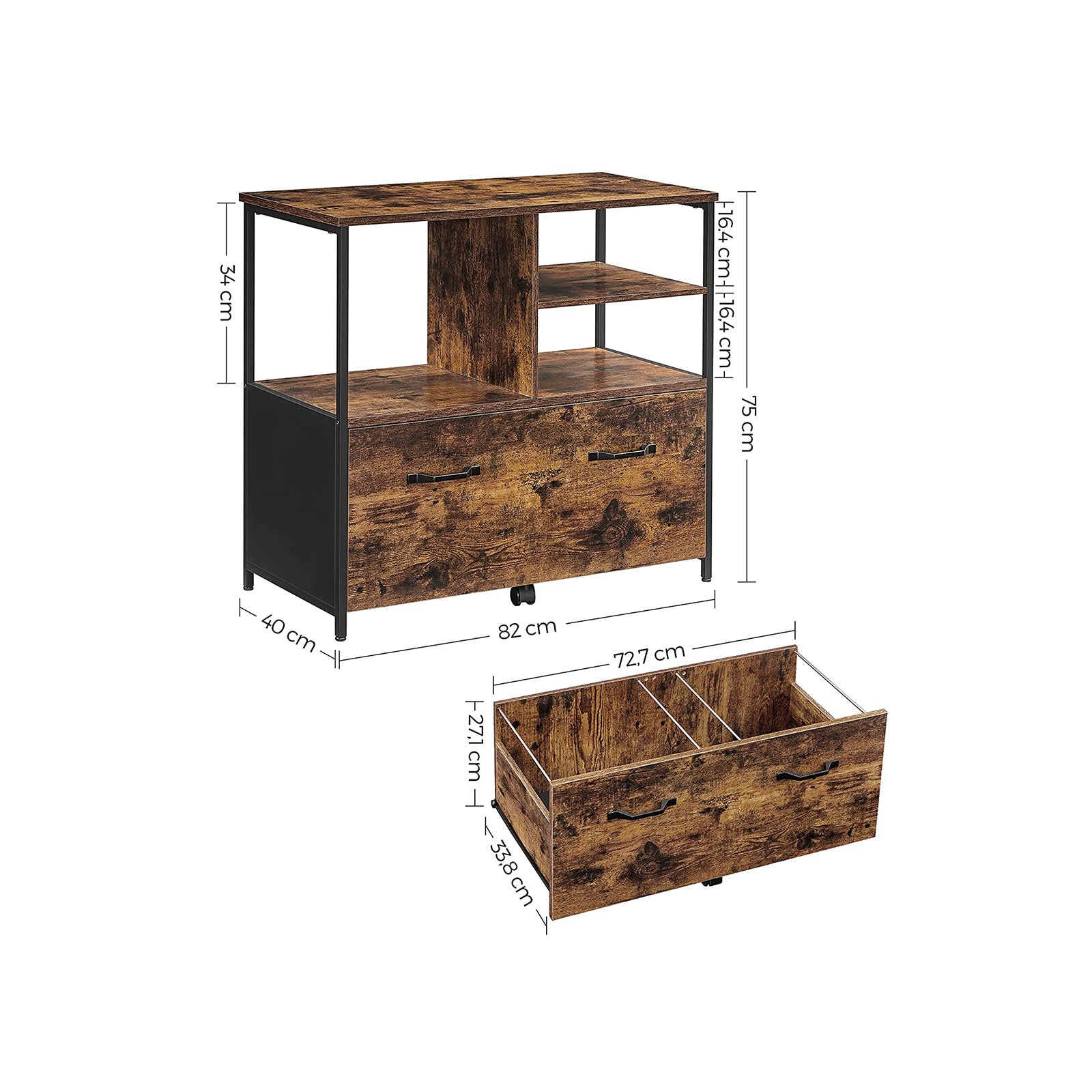 Archivkabinett-Industrial-Vintage Brown-Zwart