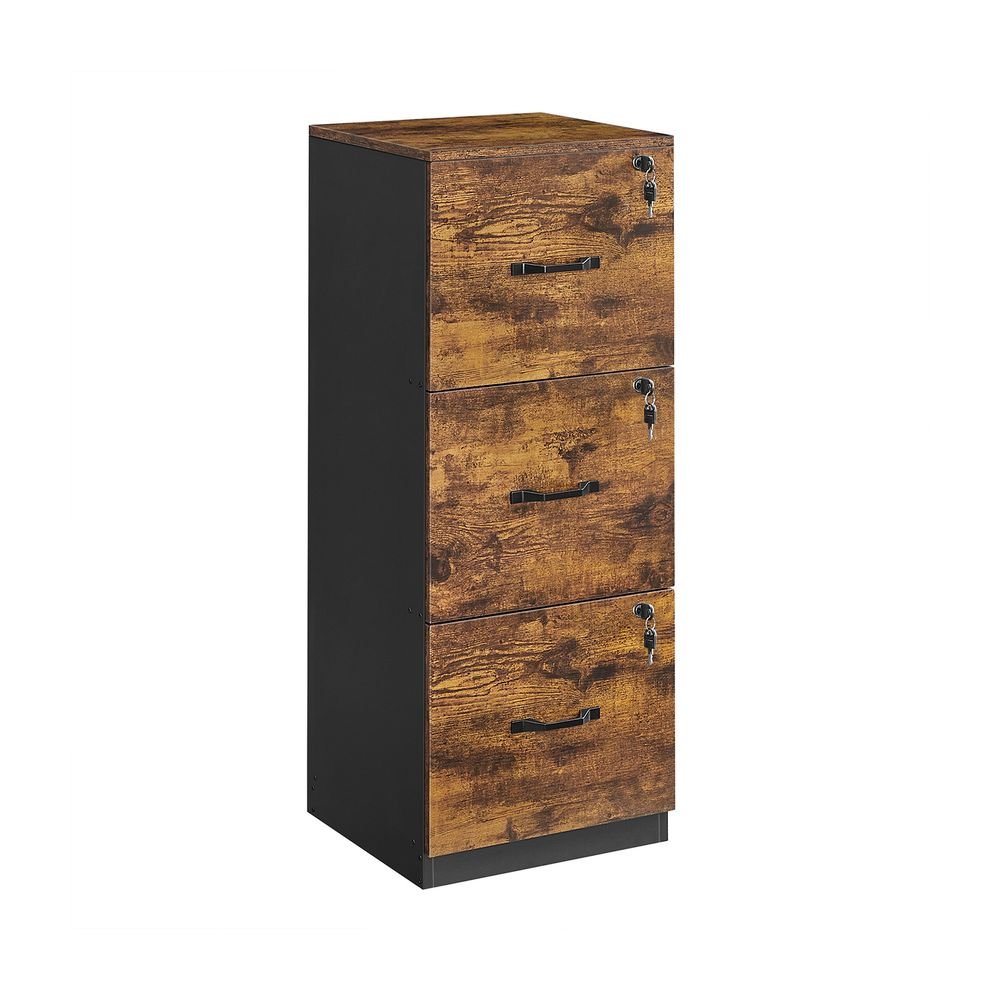 Archivschrank - Büroschrank - mit 3 abschließbaren Schubladen - mit Gräben - Brown - Holz