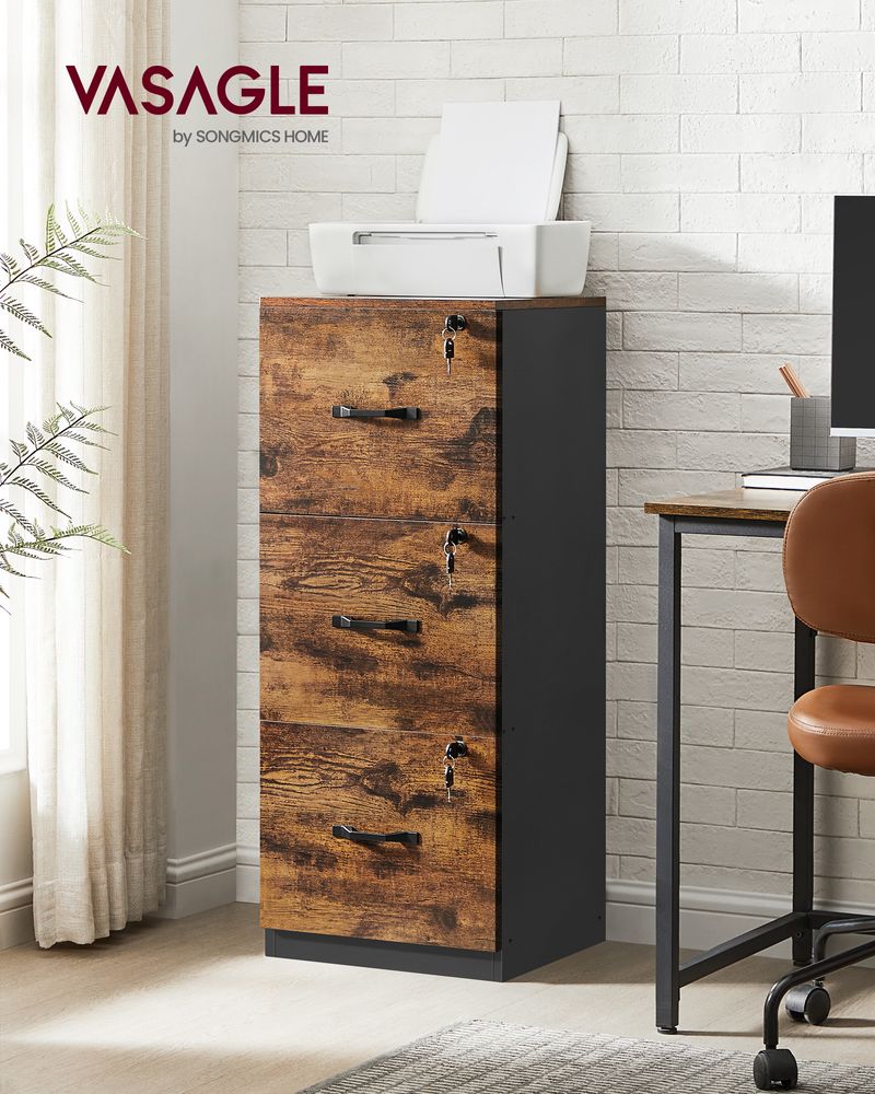 Archivschrank - Büroschrank - mit 3 abschließbaren Schubladen - mit Gräben - Brown - Holz