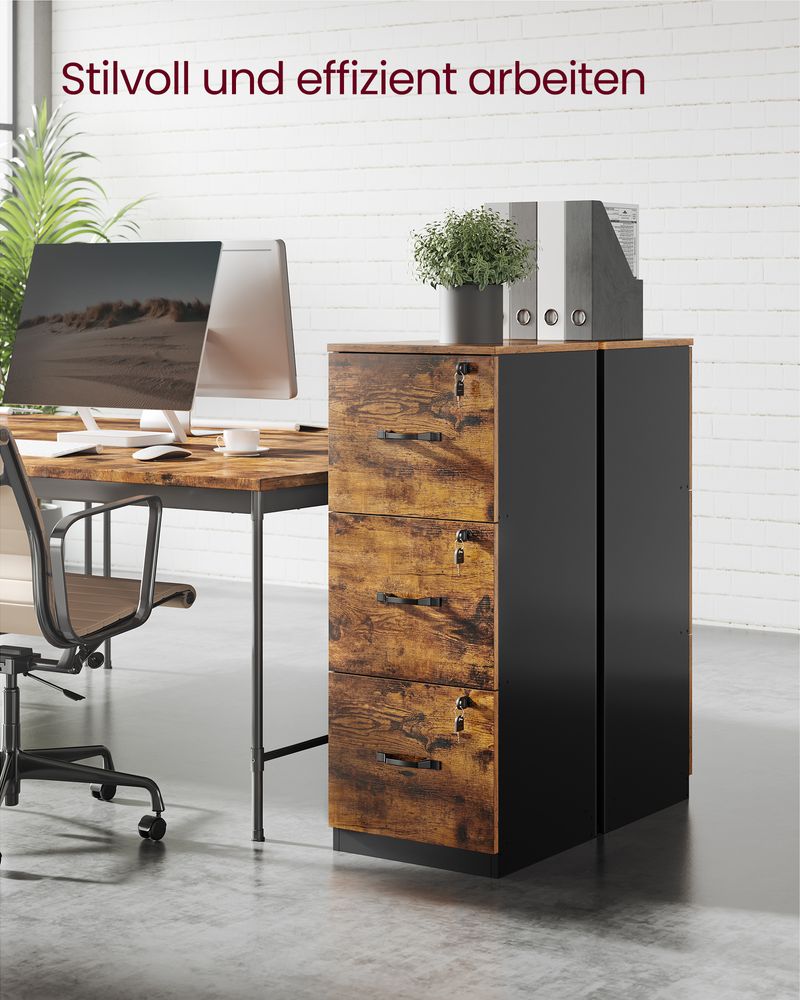 Archivschrank - Büroschrank - mit 3 abschließbaren Schubladen - mit Gräben - Brown - Holz