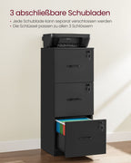 Archivschrank - mit 3 abschließbaren Schubladen - Tinte schwarz