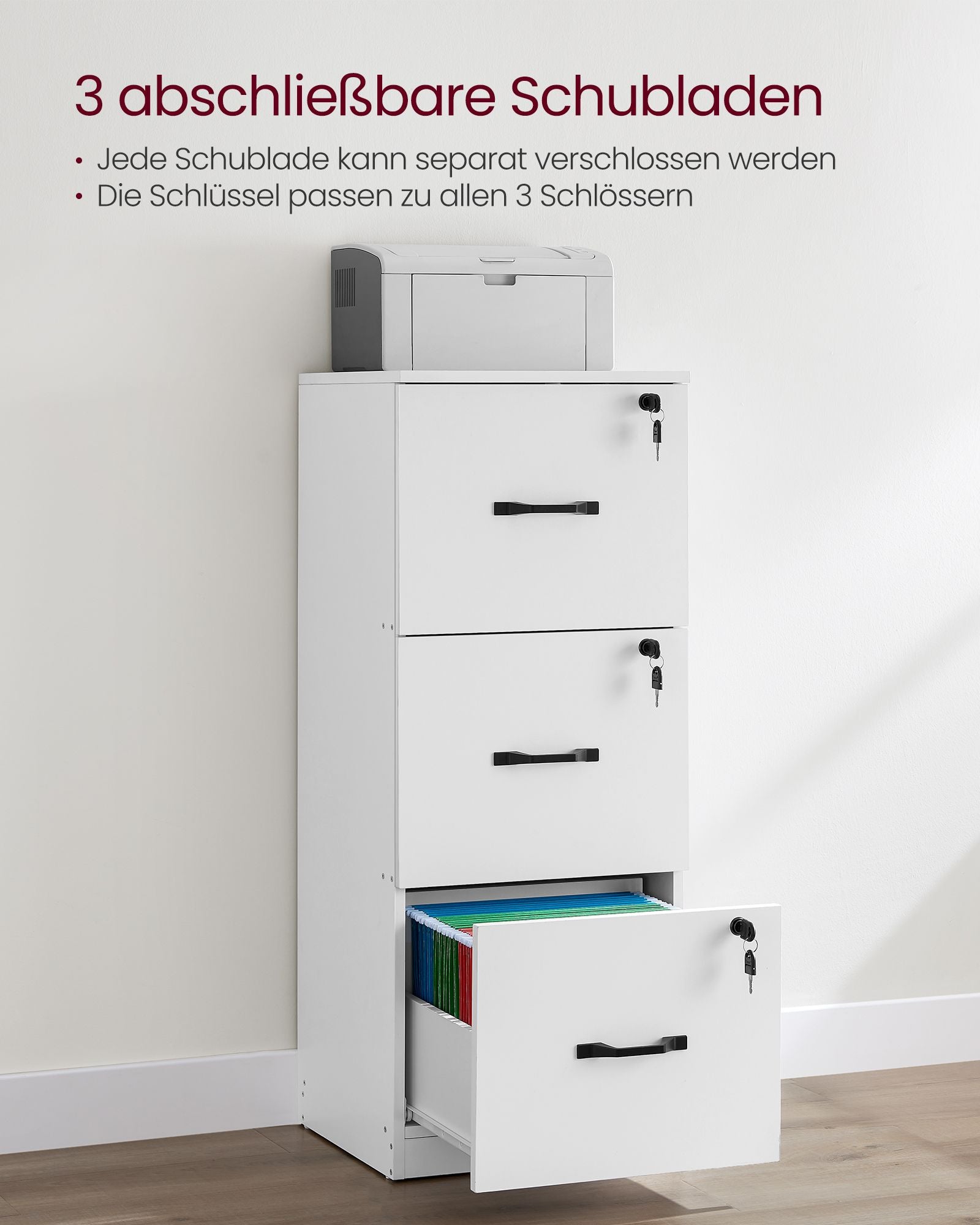 Archivschrank - mit 3 abschließbaren Schubladen - Wolkwit