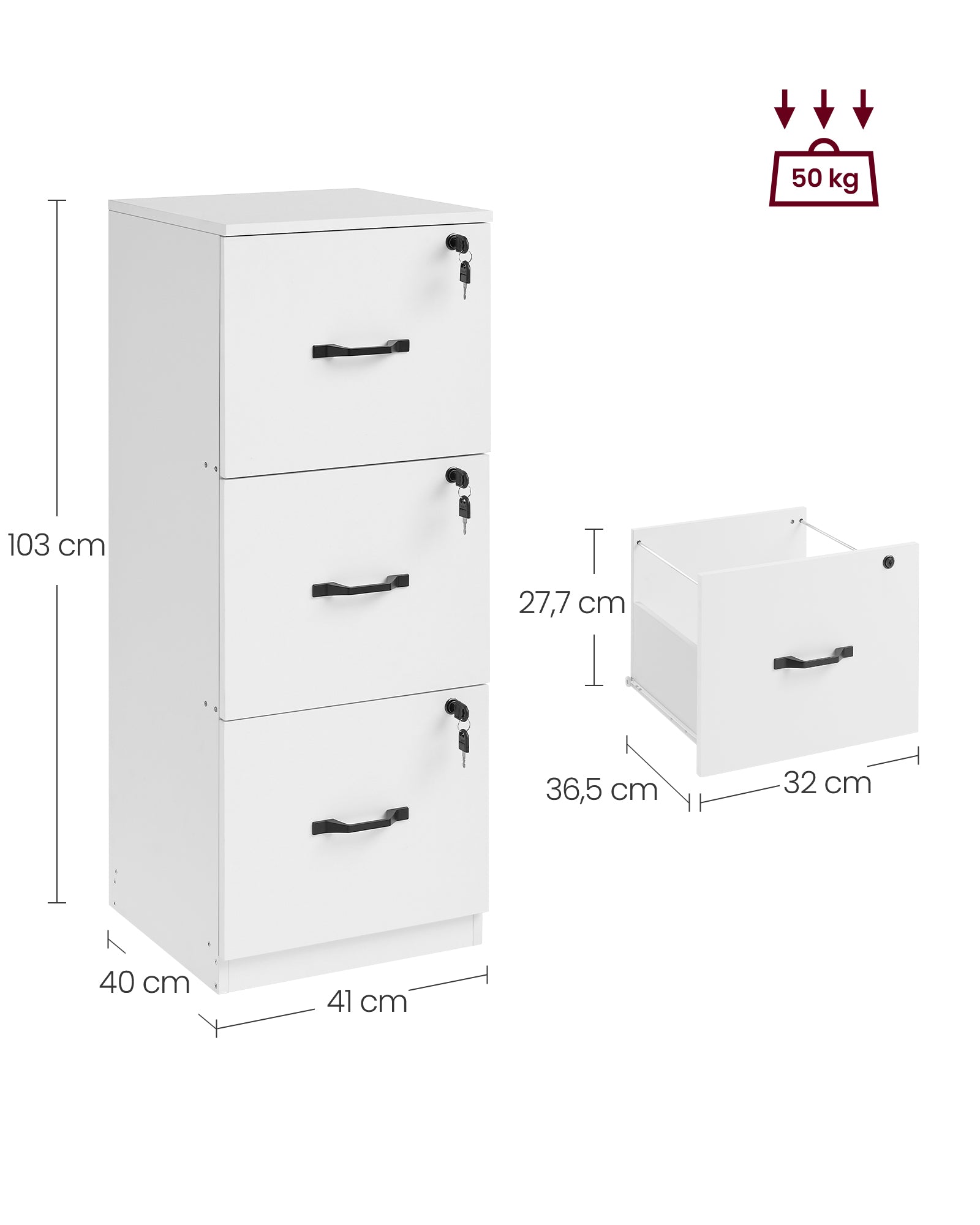 Archivschrank - mit 3 abschließbaren Schubladen - Wolkwit