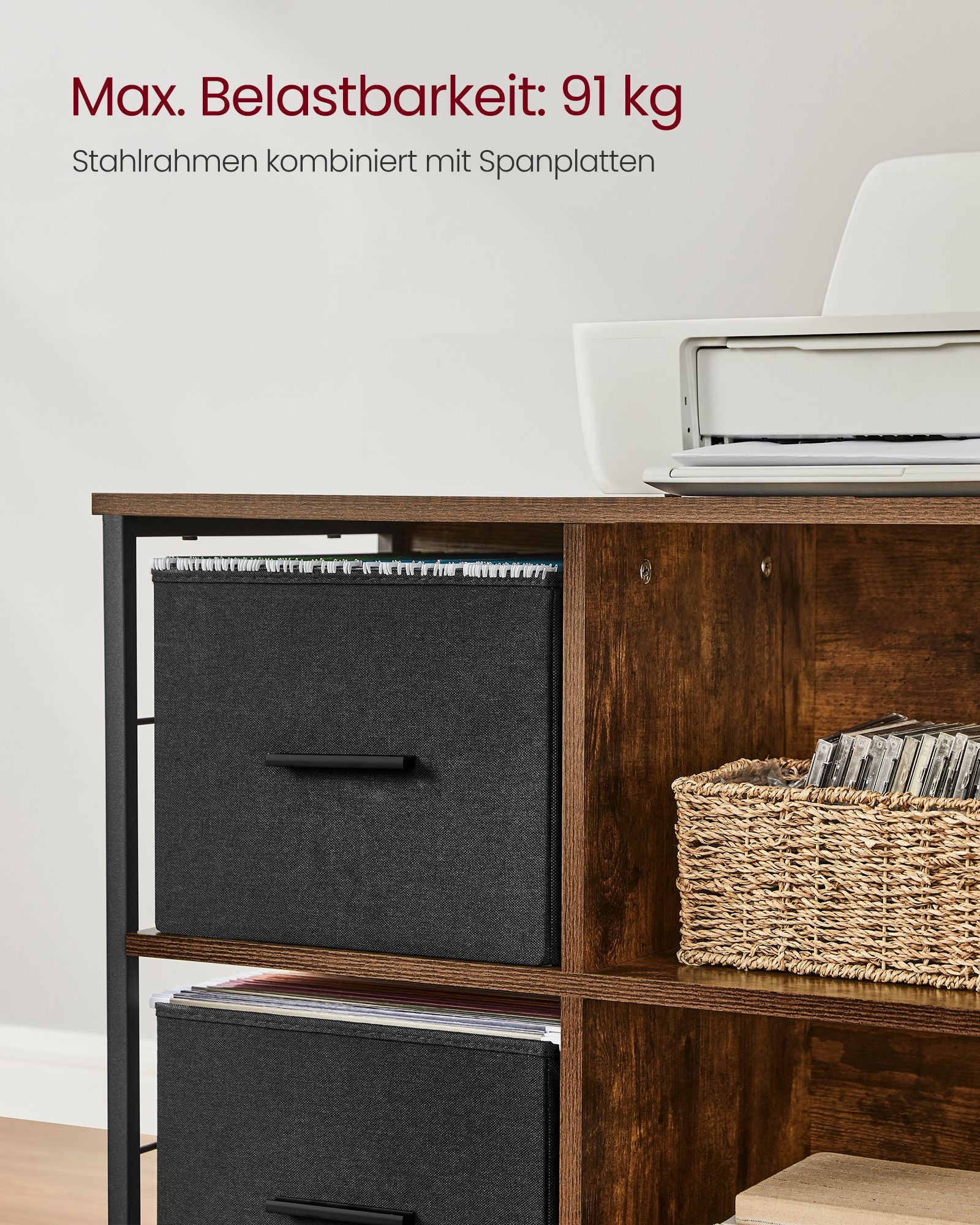 Büroschrank-2 Stoffschubladen-Buchstaben Format-Vintage Brown-Inktwek