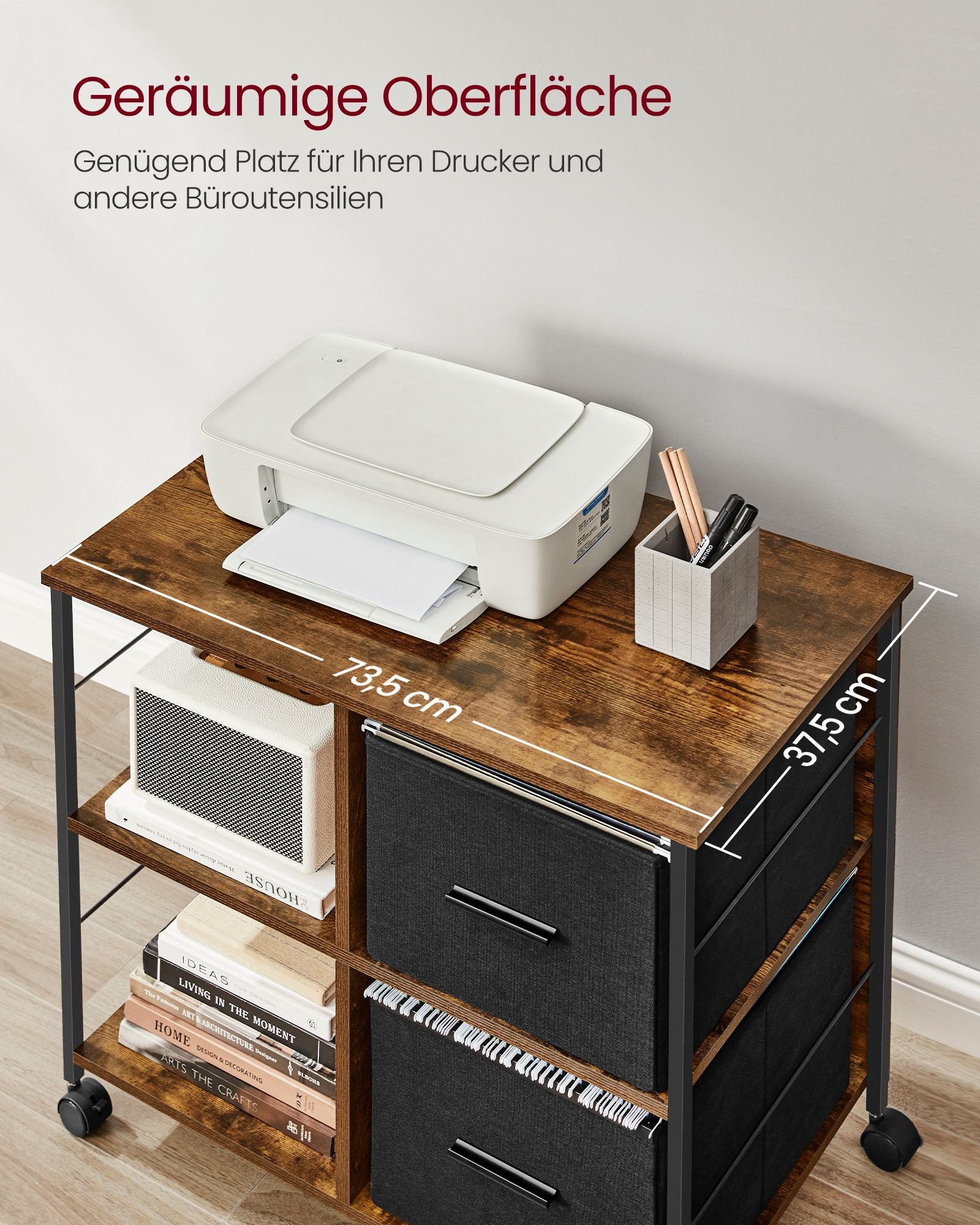 Büroschrank-2 Stoffschubladen-Buchstaben Format-Vintage Brown-Inktwek