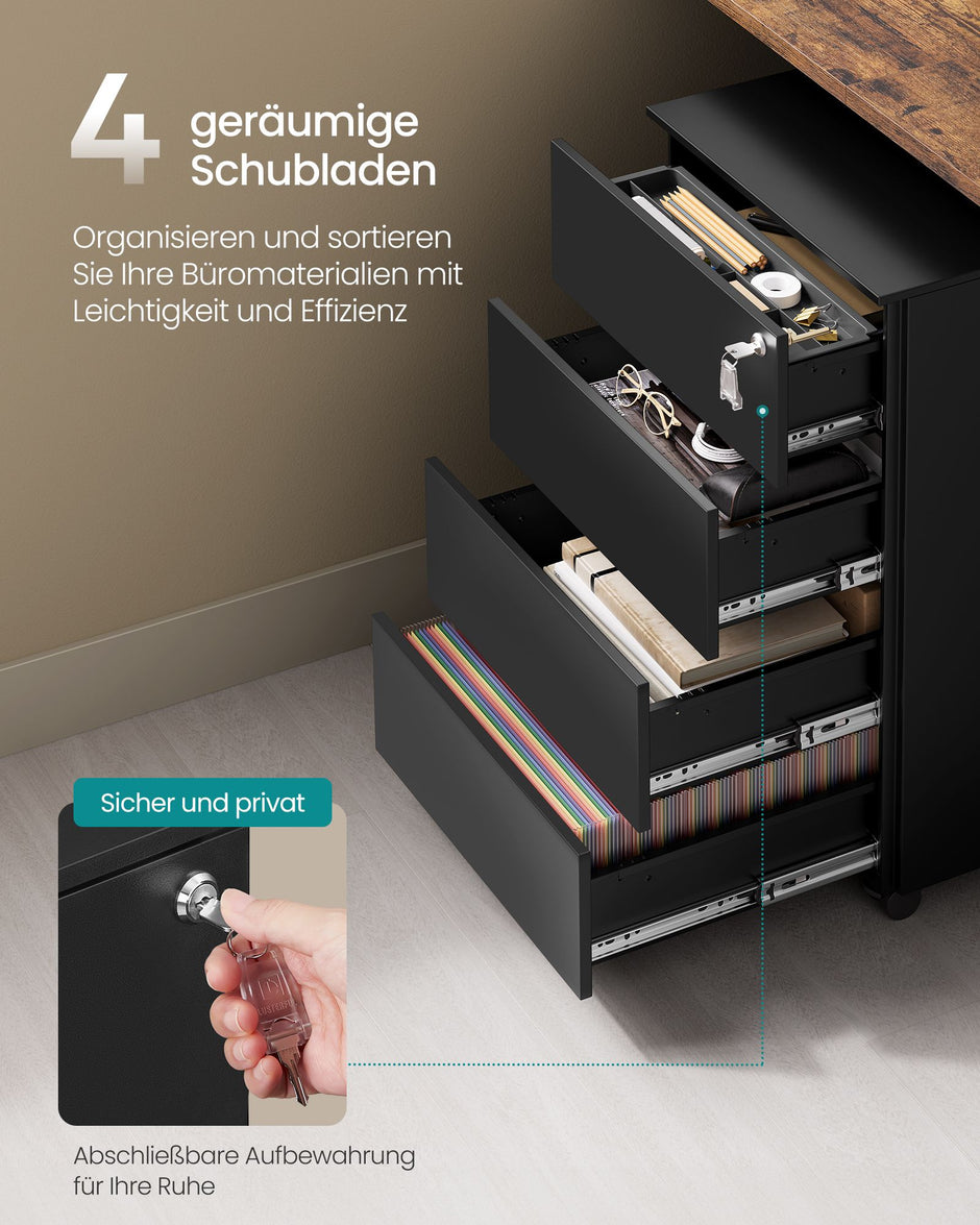 Rollbehälter - 4 Schubladen - auf Rädern - Tinte -Black