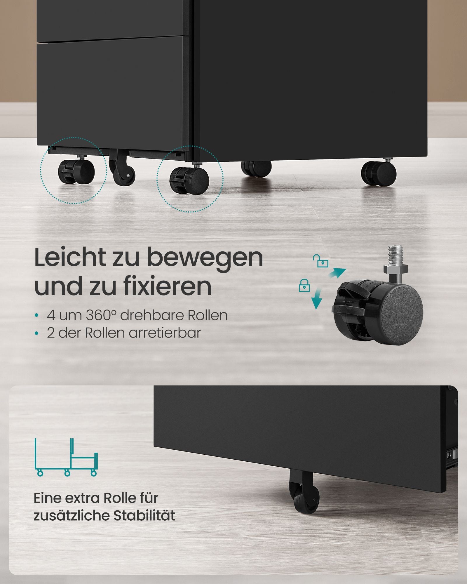 Rollbehälter - 4 Schubladen - auf Rädern - Tinte -Black