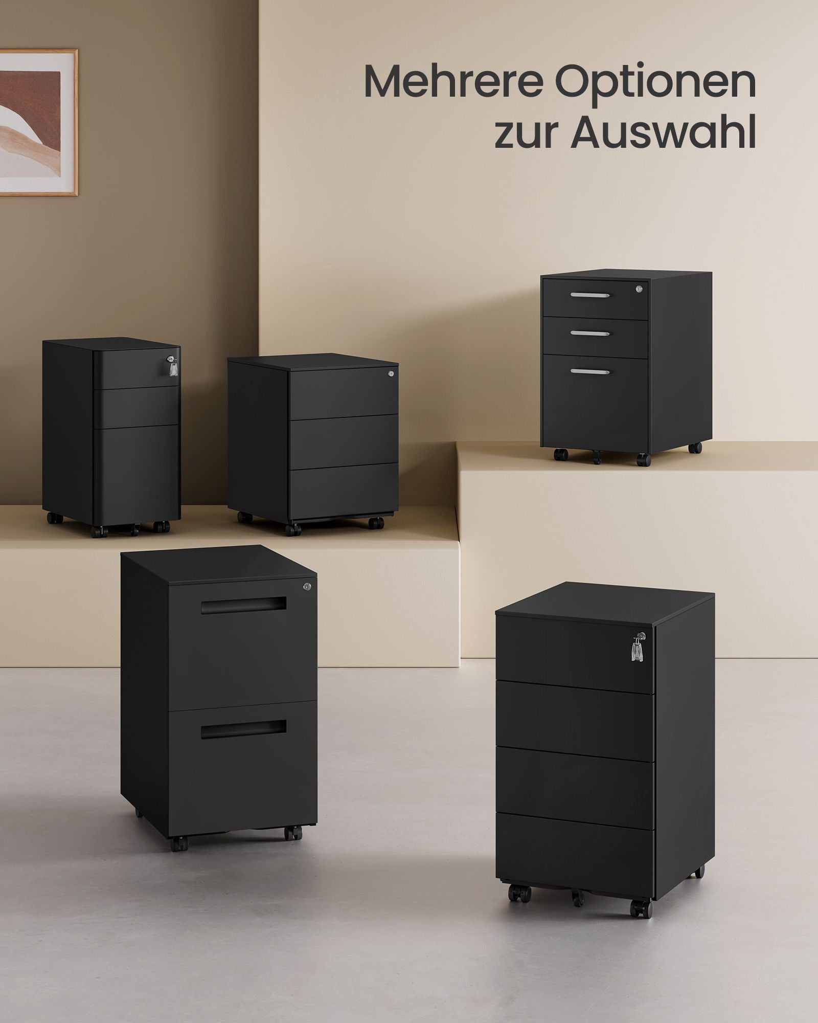 Rollbehälter - 4 Schubladen - auf Rädern - Tinte -Black