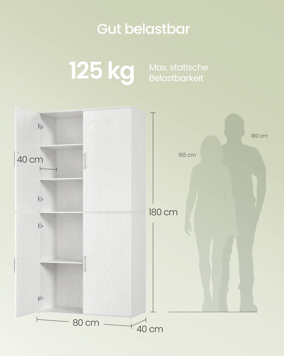 Kast - 80 x 40 x 180 cm - Sneeuwwit - Spaanplaat - Max. belasting per plank 25 kg