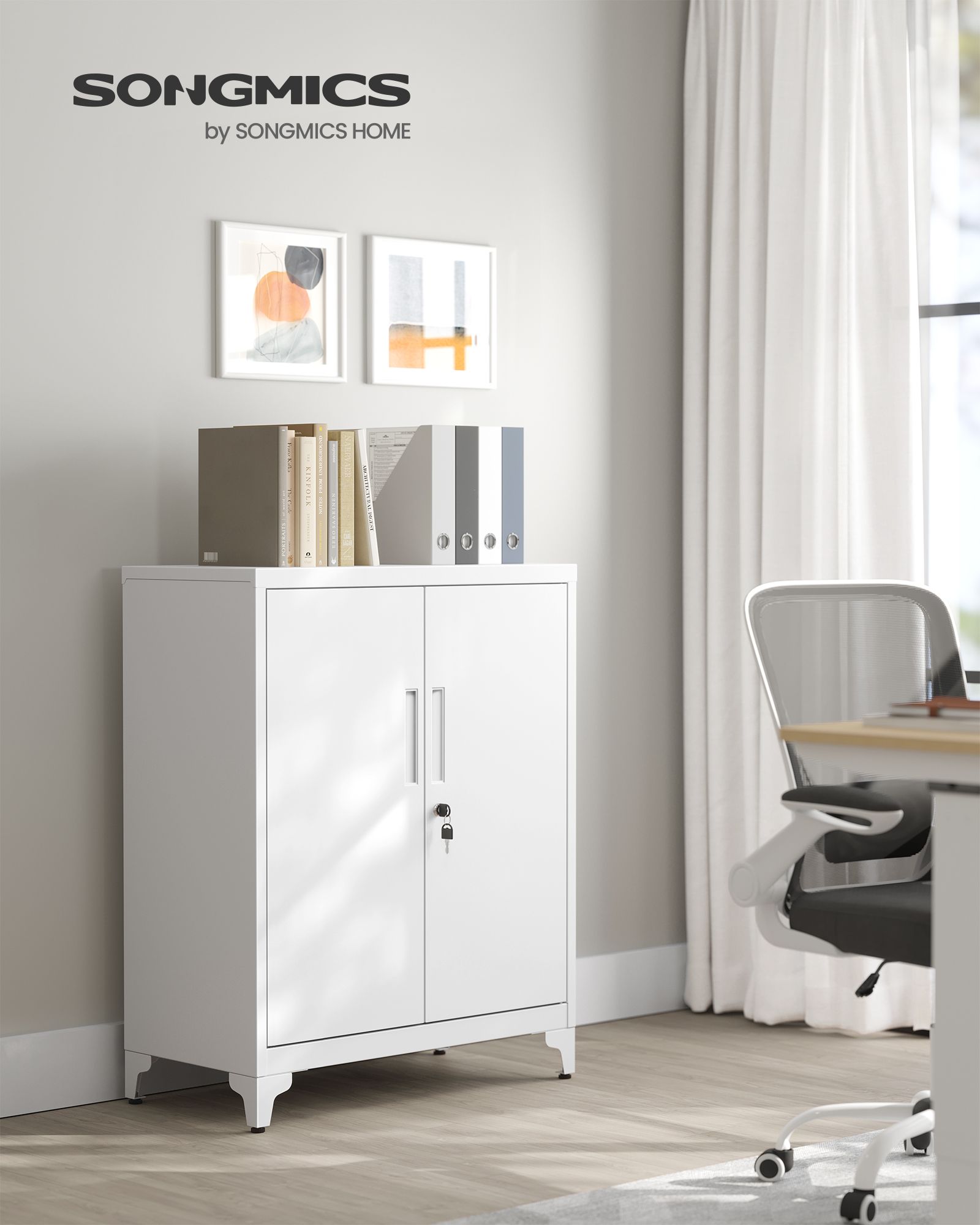 Abschließbares Archivschrank mit 2 Türen - 40 × 80 × 90 cm - Matt Weiß