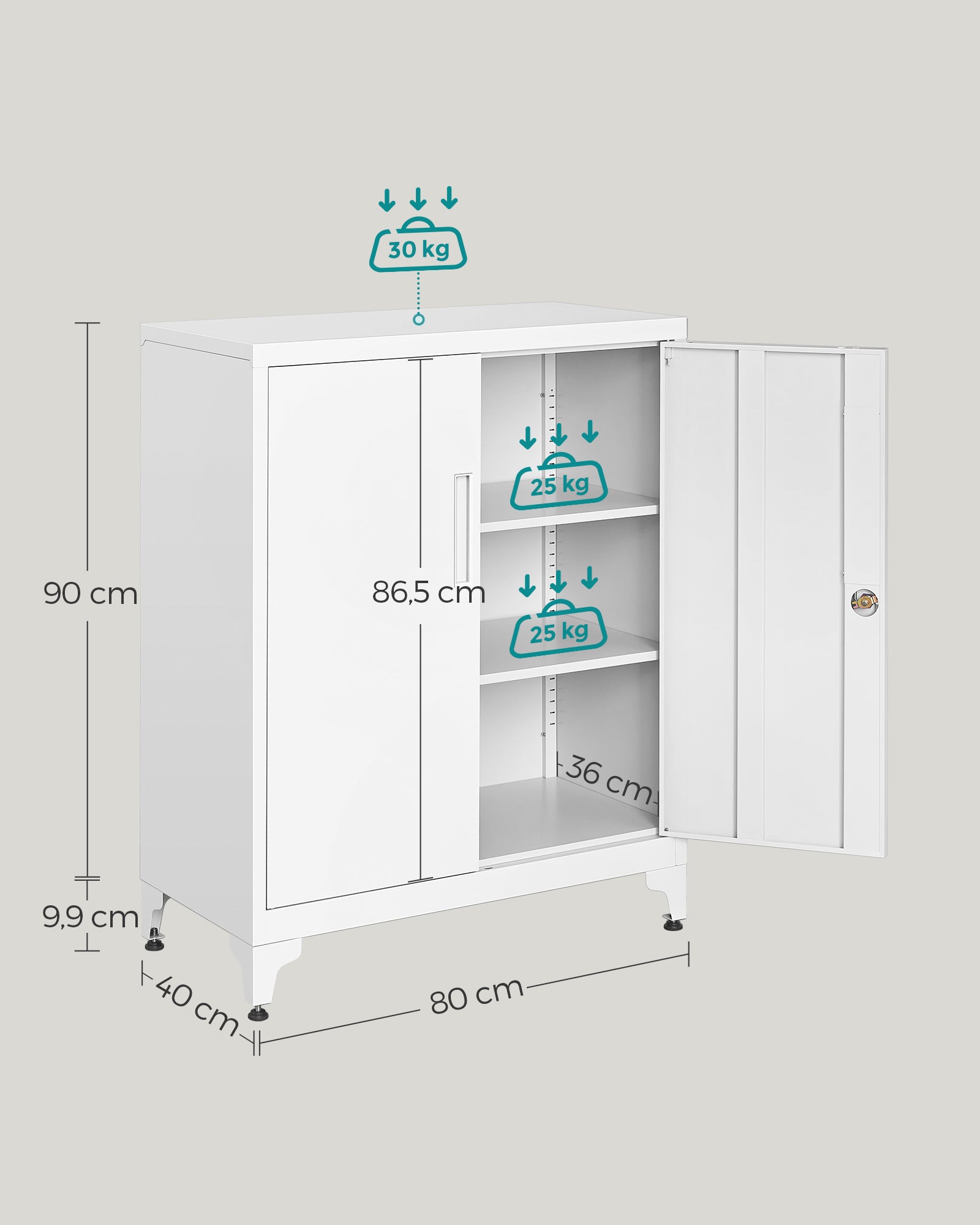 Abschließbares Archivschrank mit 2 Türen - 40 × 80 × 90 cm - Matt Weiß